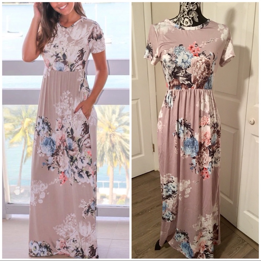 Floral Maxi Dress w Pockets Lavender 1 Lg LEFT - Picture 2 of 4